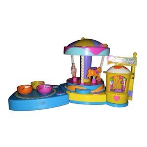 2002 Polly Pockets Pollyworld Amusement Park Carousel, Teacups, & (8) Figures